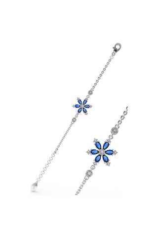 925 Ayar Safir Taşlı Rodyum Lotus Çiçeği Gümüş Bileklik Gümüş - Rodyum