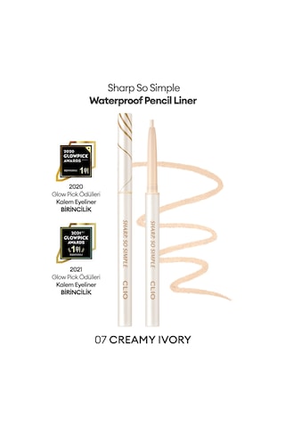 Suya Dayanıklı, İnce Uçlu Göz Kalemi Clıo Sharp So Simple Waterproof Pencil Liner 007 Creamy Ivory 07