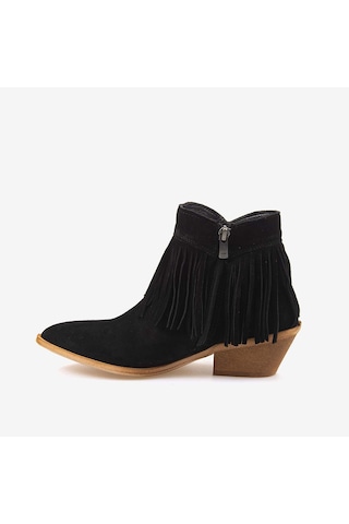 Kemal Tanca Hakiki Deri Süet Kadın Western Bot 26-102760k Siyah Suet