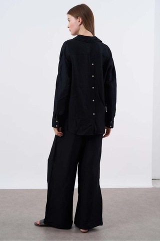 Kadın Keten Gömlek Pantolon Takım Siyah