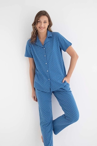 Senfoni Kadın Gömlek Yaka Kısa Kol Pamuklu Pijama Takımı 6011 -1 Adet 001
