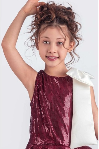 Etekli Şık Elbise Pullu 3 Kat Bordo