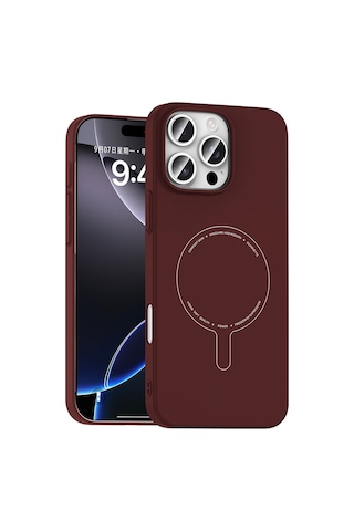 Maks Technology iPhone Uyumlu 16 Pro Max Kılıf M-safe Şarj Özellikli Kamera Korumalı Mkst Elio Sert Pc Kapak - Bordo