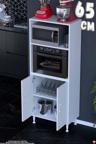 Duru 65 Cm Çift Kapaklı Mutfak Kiler Dolabı Raflı Mikrodalga Fırın Standı Banyo Dolabı 65x150x32 Cm Beyaz