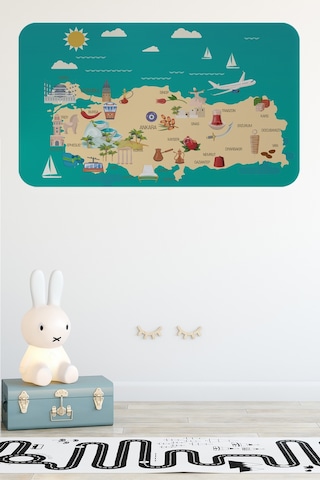Eğitici Ve Öğretici Cocuk Odası Türkiye Haritası Duvar Sticker-60x105-3878 Çok Renkli
