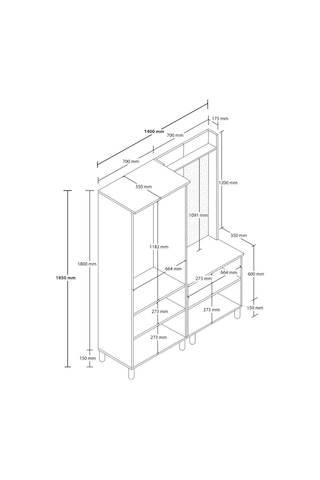 Set 5084-5076 Rapsody Sağ Aynalı 6 Kapaklı Membran 7 Askılı Bohem Portmanto Sepet-beyaz Beyaz - Meşe