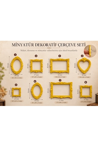 8'li Minyatür Dekoratif Çerçeve Seti Mini Müze Ve Diorama Çerçeveleri