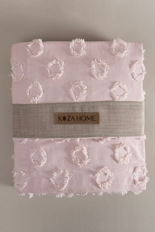 Koza Home Sitra Pudra Çift Kişilik Püsküllü Yatak Örtüsü 230x250 2 Yastık 5 Pudra