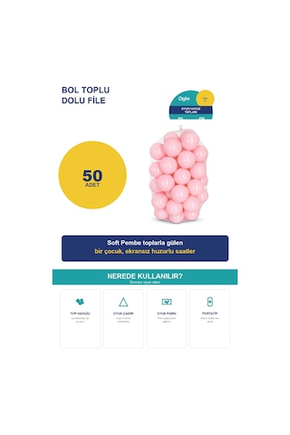 Soft Pembe Havuz Topu 50 Adet Yumuşak Oyun Havuzu Topları, Filede 1+ Yaş