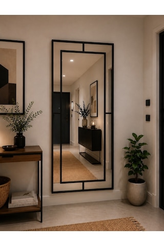 Effe Siyah Metal Çerçeveli 180x80 Cm Dekoratif Ayna