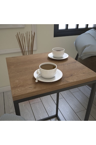 Pure Yan Sehpa & Servis Sehpası Metal Kafkas Meşe / Metal Ayaklı