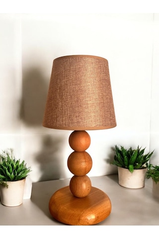 Bohem Ahşap Ayaklı Abajur - Vizon Vizon