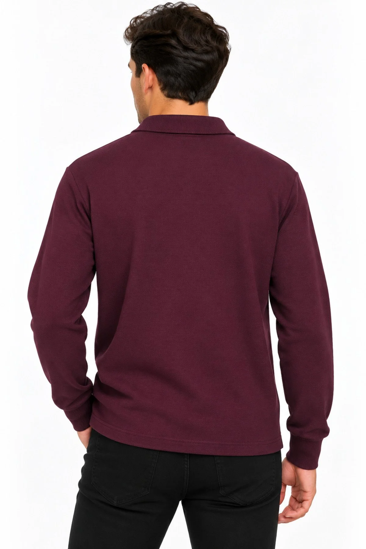 Neco Giyim Erkek Polo Yaka Regular Fit Klasik Kesim Selanik Kumaş Kazak Sweatshirt Şık Günlük Basic Üst Giyim Bordo