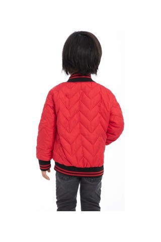 Erkek Çocuk Kırmızı Kolej Yaka Içi Astarlı Su Ve Rüzgar Geçirmez Fermuarlı Cep Mont Ceket Kırmızı