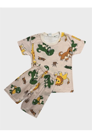 Aliş Kids Erkek Çocuk Pamuklu Bej Rengi Safari Desenli Kısa Kollu Şortlu Yazlık Pijama Takımı