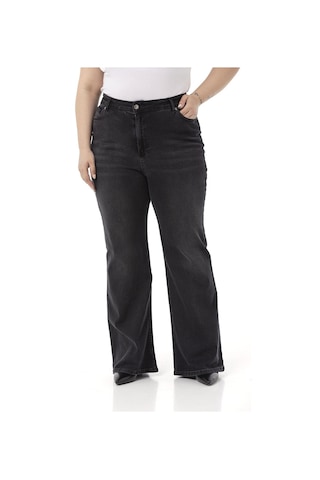 Disentis Büyük Beden Yüksek Bel İspanyol Paça Siyah Denim Pantolon-siyah Siyah