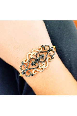 Oriental Kuyumculuk Jewellery Büyük Gold Altin Siyah Ve Beyaz Tasli Gumus Bileklik Bilezik Altın