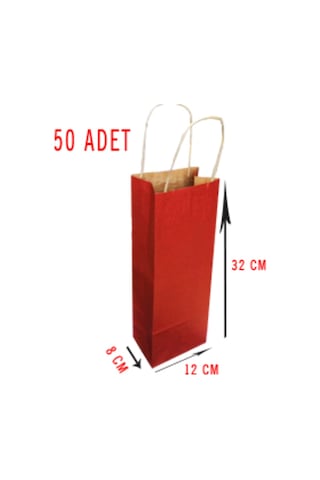 50 Adet 12Cmlik Saplı Renkli Kağıt Şişe Poşeti