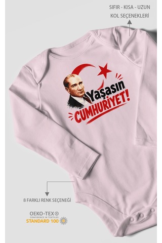 Morivokids Yaşasın Cumhuriyet Uzun Kollu Bebek Body %100 Pamuk Bebe Pembe
