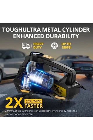 Fastbuy Turcoshop11 Carsun 150psı Taşınabilir Kompresör Dijital Lastik Pompası Led Işık 3 Nozul 12v
