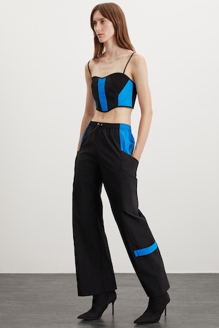 Grımelange Jeanette Kadın Beli Lastikli Stoper Detaylı Su Geçirmez Paraşüt Kumaş Siyah Pantolon Siyah