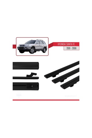 Hyundai Santa Fe Sm 2001-2006 Arası İle Uyumlu Basic Model Ara Atkı Tavan Barı Siyah 3 Adet