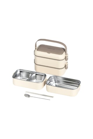 Xindoker 304 Paslanmaz Çelik Çift Katlı Isı Tutucu Yemek Kutusu, Su Enjeksiyonu İle Isınabilir, Sıvı Geçirmez, Çatal Kaşık Dahil, Kahverengi