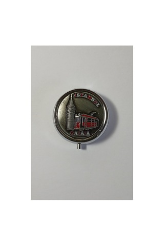 Mini Taşınabilir Cep Küllüğü - Gümüş Rengi Mini Cep Küllüğü - Çanta Küllüğü 5cm - İstanbul Galata Desenli Kapaklı Metal Mini Kül Tabağı