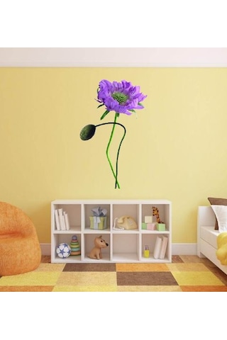 Duvar Süsü Sticker 2 Adet Mor Çiçekli Şeffaf Filmli Pvc 70x50x0