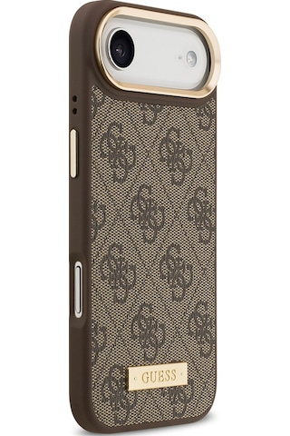 Apple Uyumlu iPhone 17 Air Kılıf Guess Lisanslı M-safeli 4g Desen Pu Metal Plaka Klasik Logolu Kahverengi Kahverengi