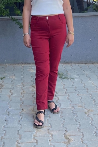 Mia Butik Kadın Kırmızı Boru Paça Pantolon Kırmızı