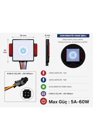 Ayna Arkası Dokunmatik Işık Anahtarı 12v 5a Dimmer Özellikli 12V Elektrik Anahtarlar