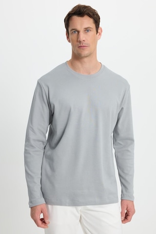 Tudors Unisex Relax Fit Rahat Kesim %100 Pamuk Uzun Kollu Bisiklet Yaka Gri Basic Tişört-41828 Gri
