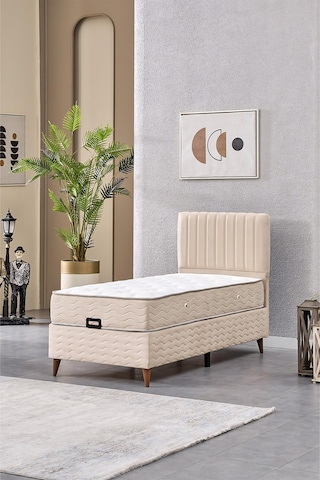 Evdemo Ezgi Tek Kişilik Baza Başlık Set Krem 90 190 90 x 190