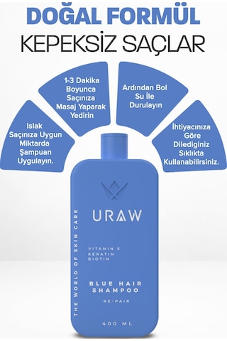 Uraw Biotin Ve Keratin İçeren Dökülme Karşıtı Mavi Şampuan 400 ML