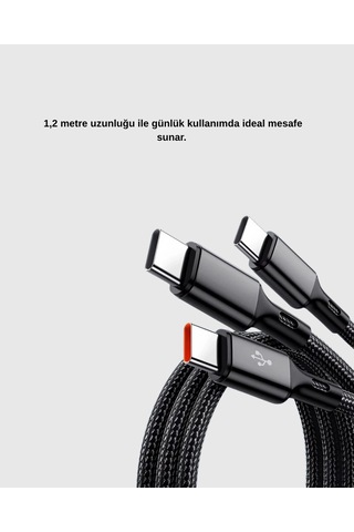 3 Başlıklı Hızlı Şarj Kablosu Metal Alaşımlı Dayanıklı Ve Akıllı Çipli