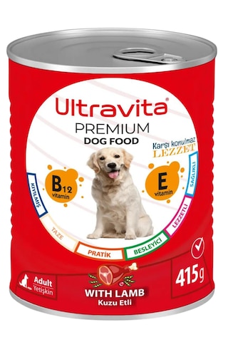 Ultravita Premium Yüksek Proteinli Kuzu Etli Konserve Köpek Maması 6 x 415 G