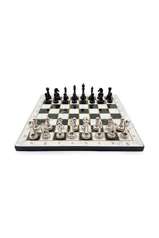 Ahşap - 256 - Satranç Takımı Metal Taşlı Merduz36s - 25cm, Siyah-gümüş - Muratech - - Merduz25s