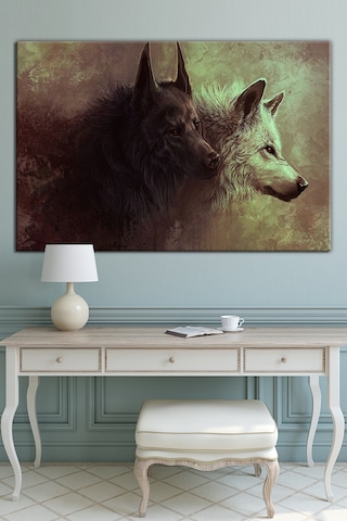 Kurtlar Bir Çift Kurt Dekoratif Kanvas Tablo 60 x 40