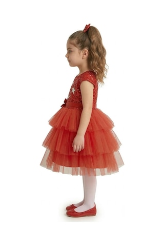 Mnk Baby & Kids Ay Yıldız Motifli Kız Çocuk 23 Nisan Elbisesi M00813 Kırmızı
