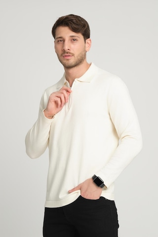 Alexandergardi Alexandergardı Fermuarlı Polo Yaka Kazak E23-6702 Ekru