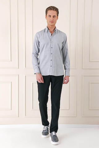 Efor Slim Fit Düğmeli Yaka Dokulu %100 Pamuk Klasik Açık Gri Gömlek Gk 724 Gri