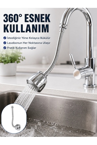 Mey İthalat Krom Musluk Uzatma Aparatı 360 Dönebilen Su Tasarruflu Lavabo Fıskiyesi