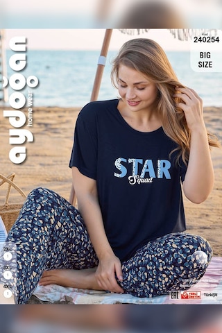 Aydoğan Kadın İnci Büyük Beden Kısa Kol Lacivert Pijama Takım 0254 Lacivert
