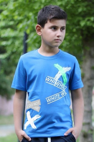 Fyk Kids Yuvarlak Yaka Baskılı Sıfır Yaka T-shirt Mavi
