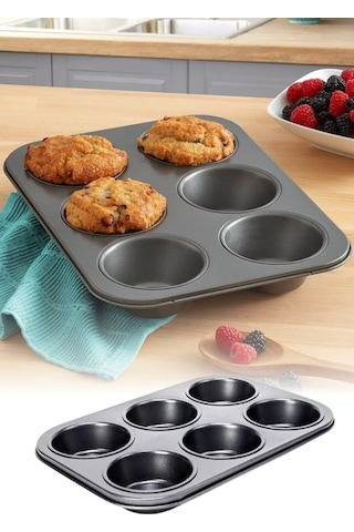 6lı Muffin Kek Kalıbı Metal Malzeme İle Dayanıklı Yapı Yanmaz Ve Yapışmaz Özellikli Klasik Yuvarlak Şekilli Fırın Kalıbı Evde Pratik Tatlı Ve Tuzlu Muffin Kekler Pişirmek İçin Fırına Dayanıklı Kek Kalıbı Diğer