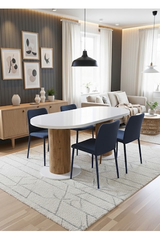 Oslo 180x90x74cm 36mm Kalın Kenarlı Oval Beyaz Sütunlu Yemek Masası Sandalye Yok Sadece Masadır Beyaz-atlantik Çam