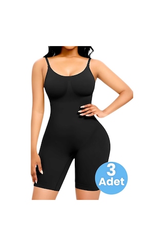 Uniquetrenders Kadın Dikişsiz İnce Askılı Toparlayıcı Tam Boy Korse 3'lü Set Siyah