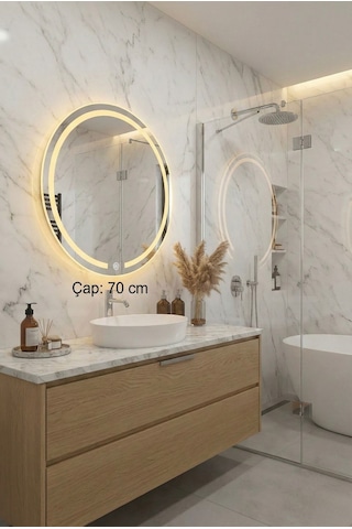 70 Cm Led Işıklı Yuvarlak Ayna - Modern Dokunmatik Banyo Aynası Cam