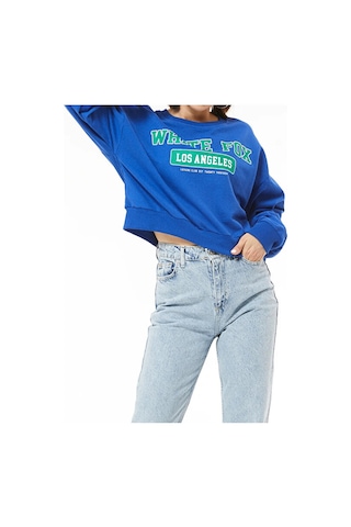 Tex Republic Kadın Siyah Baskılı Sweatshirt Mavi